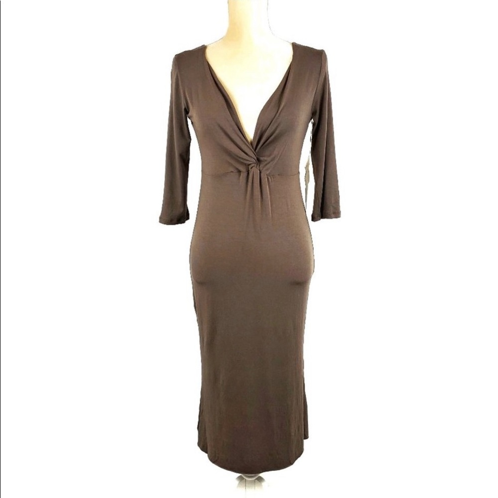 Farron Elizabeth Knot Front Bodycon Dress Brown M